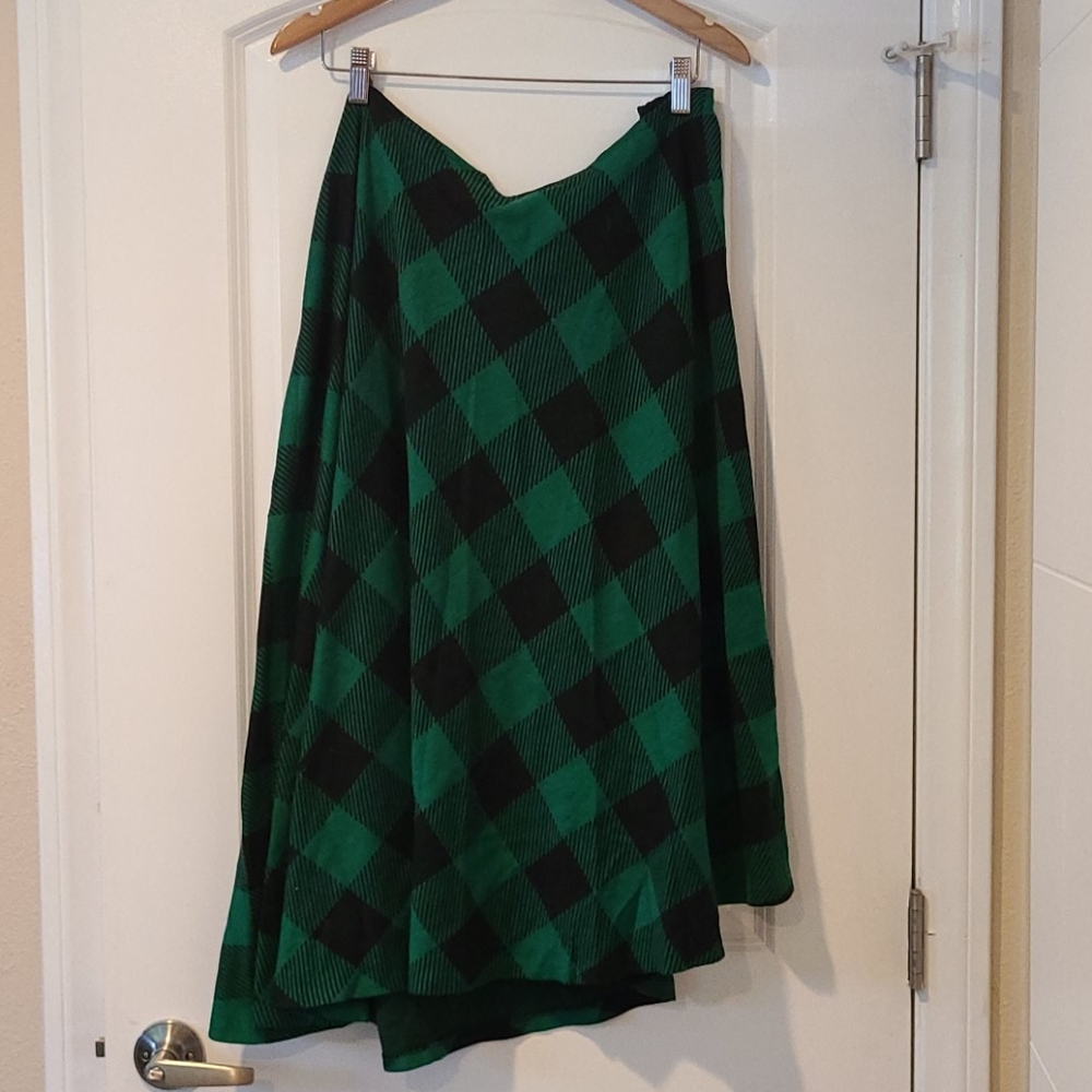 Vintage Green and Black Plaid Skirt